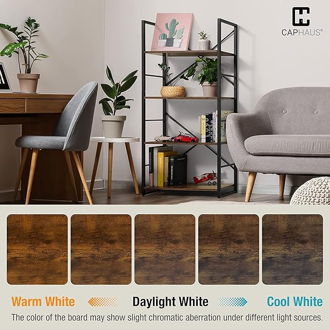 CAPHAUS 3 Tier Small Bookshelf, 24 Inch Width Free Standing Shelf, Bookcase Shelf Storage Organizer, Industrial Book Shelves for Home Office, Living Room, Rustic Oak Vintage Shelves & Metal Frame