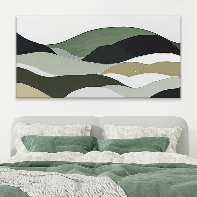 TAIJXAGSG Large Abstract Wall Art For Living Room Canvas Art Wall Decor Bedroom Office Artwork Irregular Shapes Green Wall Art Painting Abstract Art Prints Home Wall Decor 29 × 58 In