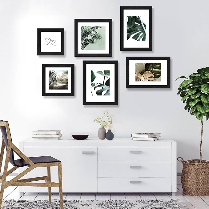 10x14 Picture Frame Set of 2, Made of Glass and Rustic Black Wooden Frame, Display 8x12 Pictures with Mat or 30 x 40cm Diamond Painting Art without Mat for Wall Mounting, Gallery Photo Frames