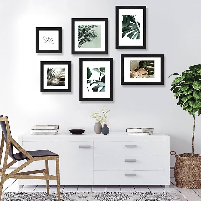 6x9 Picture Frame Set of 2, Made of Real Glass and Rustic Black Wooden Frame - 6 by 9 Photo for Wall or Tabletop Display