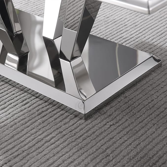 SSLine Rectangular Faux Marble Coffee Table for Living Room Modern Luxury White Marble Center Table with Silver Diamond Base 46.8" Mid-Century Cocktail Table with Mirrored Stainless Steel Frame
