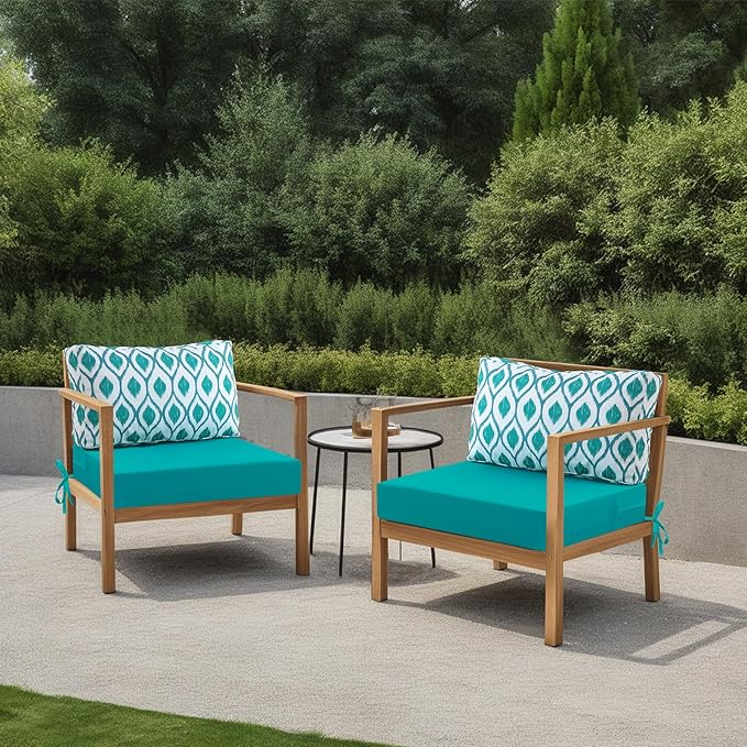 idee-home Outdoor Cushions for Patio Furniture, Outdoor Seat Cushion, Waterproof Hampton Bay Deep Seat Replacement Couch Chair Cushions for Garden Lawn Backyard Deck, 26.5 x 26.5 Peacock Blue Pattern
