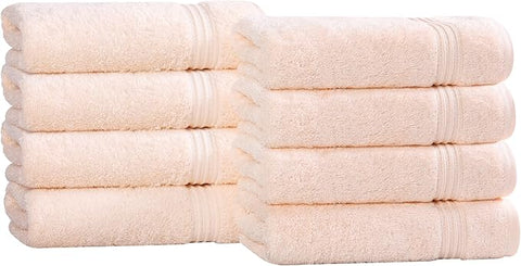 Superior Egyptian Cotton 8-Piece Hand Towel Set, Towel Basics For Quick Dry, Absorbent Small Towels, Facial, Spa, Kitchen, Bathroom Essentials, Apartment, Guest Bath, Soft, Washcloth, Peach