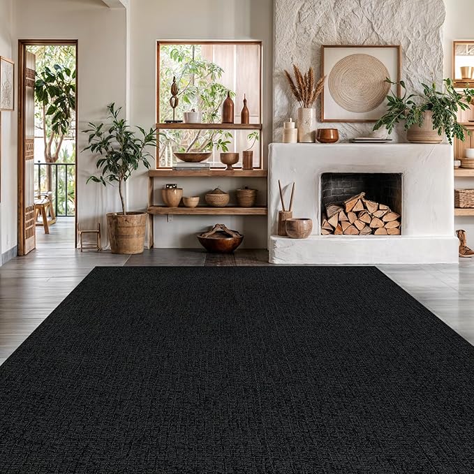 Easy Jute Rugs 9x12 Dark Gray Color Living Room Indoor Outdoor Area Rug for Farmhouse Patio and Kitchen Rug High Traffic Washable Easy to Clean Solid Woven Design Outside Carpet (9 x 12)