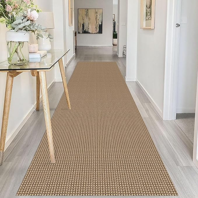IOHOUZE Washable Runner Rug 3x10 Non Slip Rubber Backed Long Hallway Runner Entryway Runner Indoor, Kitchen Rugs Woven Cotton Floor Carpet for Hall Entrance, Orange/Tan/Brown