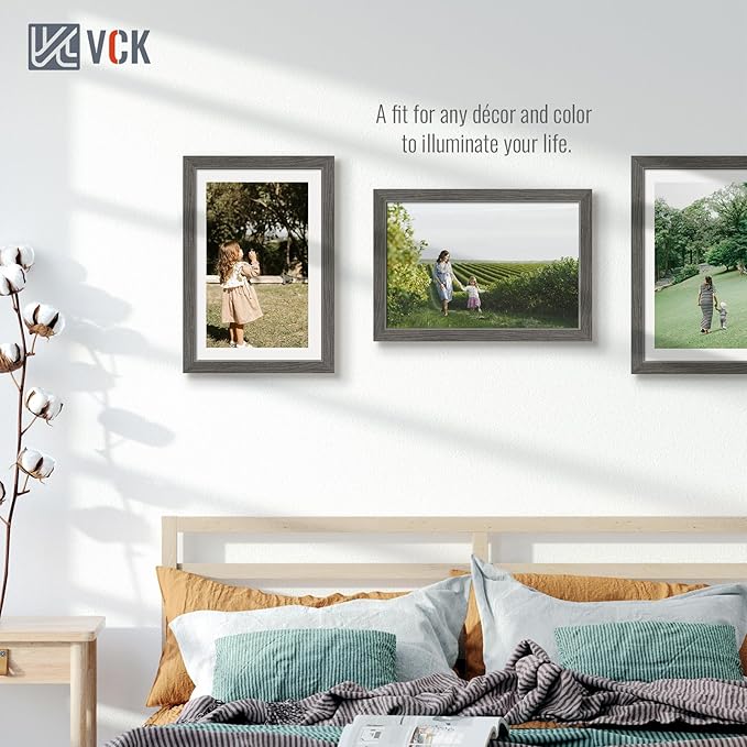 VCK 12x18 Frame Set of 5, Gray Solid Wood Poster Picture Frame, Exclusive Wood Grain, Wall Gallery Frame