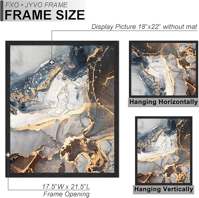 Engineered Wood 18x22 Picture Frame Set of 6, Black Frame for 18 x 22 Inch Picture Poster Photo, Light Weight 18 by 22 Frame with Wood-grain for Wall - 6 Pack/Black/18 x22