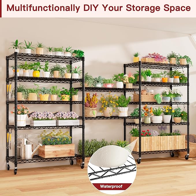 PrimeZone 6 Tier Wire Shelving with Wheels,Metal Shelf Heavy Duty Adjustable Kitchen Storage Shelves Unit, Pantry Organizer Rack Rolling for Garage Closet Laundry 36" W x 16" D x 79" H