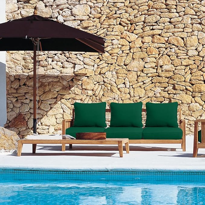 Sundale Outdoor Olefin Deep Seat Cushion, Patio Chair Cushion and Pillow, Water-Resistant Sectional Sofa Pad with Straps Dark Green, 24 x 24 x 4 Inches