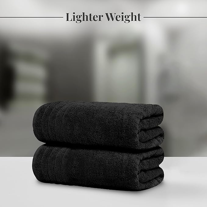 Tens Towels Pack of 4 Extra Large Bath Towels 30 x 60 Inches, 100% Cotton, Larger & Lighter Weight, Quicker to Dry, Super Soft and Absorbent, Perfect for Bathroom, Black