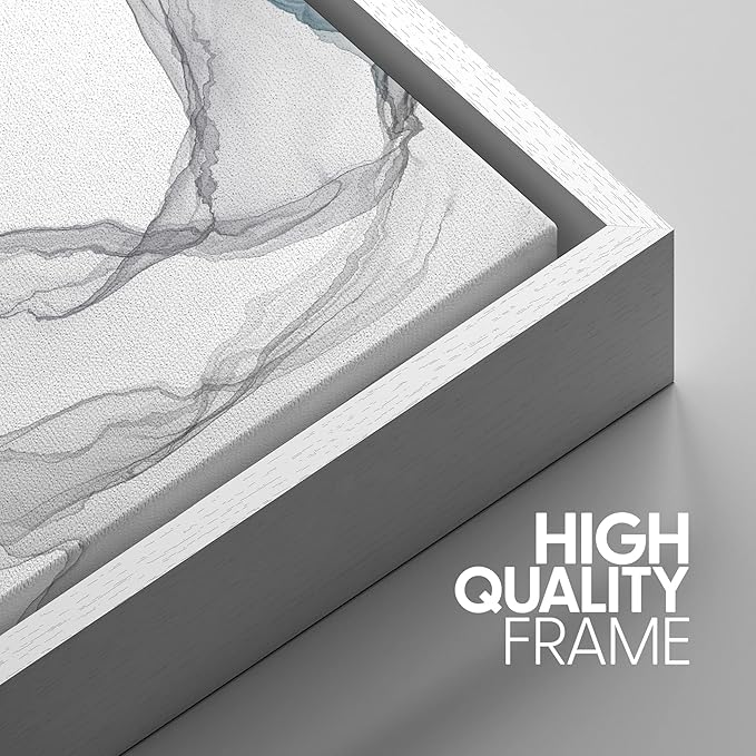 SIGNWIN Framed Canvas Print Wall Art Set Blue Gray Smoke Wave Landscape Abstract Shapes Illustrations Modern Art Decorative Contemporary Colorful for Living Room, Bedroom, Office - 16"x24"x3 White
