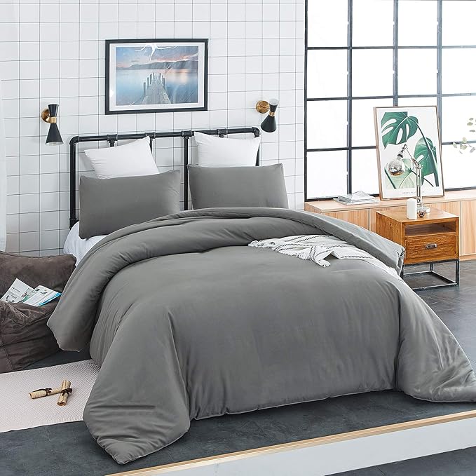 Pureant Grey Comforter Set Full 3Pcs Dark Gray Bedding Comforter Sets Gray Comforter Full Size Soft Men Boys Elegant Gray Comforter Charcoal Grey Full Size Quilts Luxurious Smoke Grey Bedding