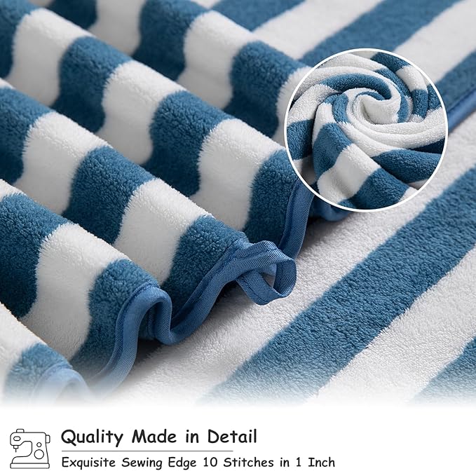 18 Pcs Navy Cabana Stripe Family Towels Set with Hanging Loop-6 Bath Sheets,6 Hand Towels,6 Washcloths Ultra Soft Bathroom Towel Highly Absorbent Quick Dry Shower Towel for Beach Chair,Spa,Gym,Hotel