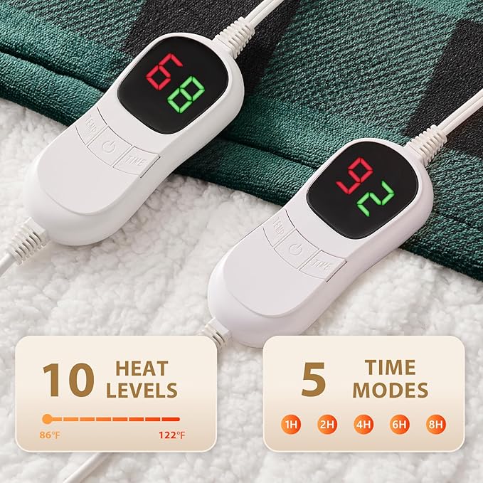 Homemate Electric Blanket Heated King Size - 100“x90“ Ultra Soft Cozy Flannel Heating Blanket with 10 Fast Heat Levels 8 Hours Auto Off Over-Heated Protection ETL Certification Keep Warm in Home