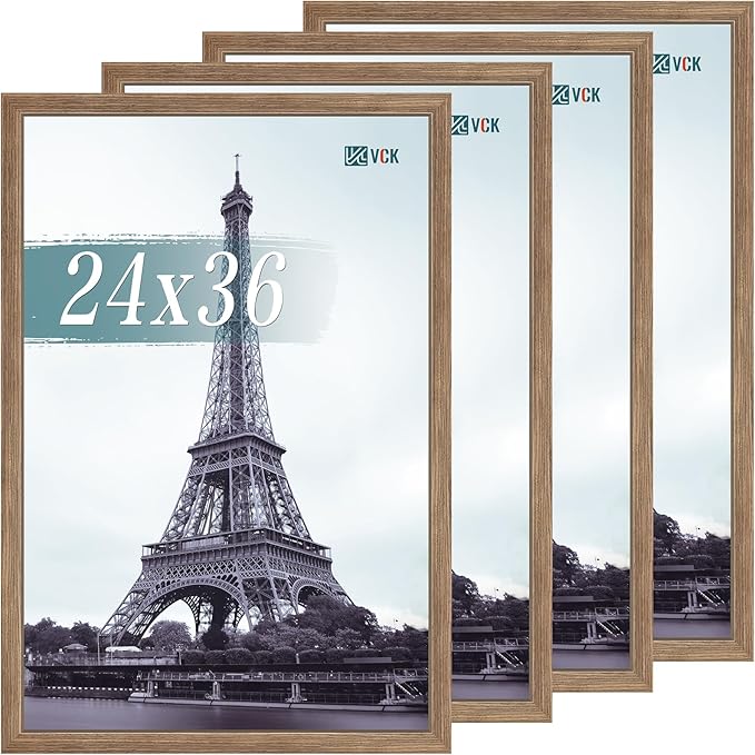 VCK 24x36 Poster Frame Set of 4 - Walnut, Gallery-Quality Wood Picture Frames, 1.1-Inch Wide Border, Polished Plexiglass, Vertical or Horizontal Wall Display for Photo/Art/Prints, Walnut