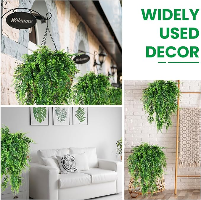 Geosar 42 Pcs Artificial Hanging Plants 32 Inch Hanging Boston Ferns Plastic Fake Plants for Wall Room Garden Wedding Garland Indoor Outdoor Decoration, No Basket