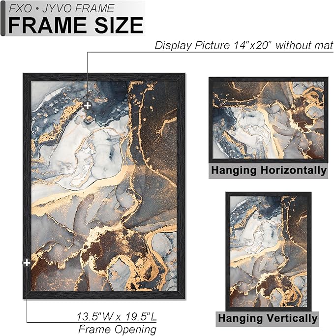 Engineered Wood 14x20 Picture Frame Set of 3, Black Frame for 14 x 20 Inch Picture Poster Photo, Light Weight 14 by 20 Frame with Wood-grain for Wall - 3 Pack/Black/14 x20