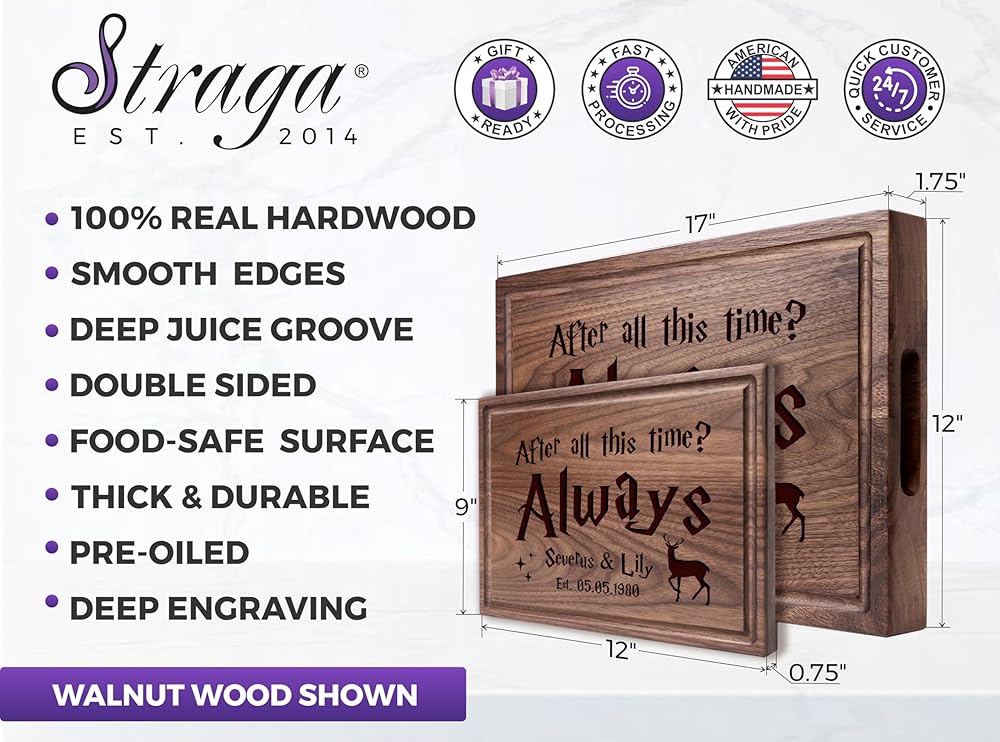 Personalized Cutting Board - Custom Engraved Hardwood Charcuterie Board | Wedding, Birthday, Holiday, Christmas Gift | Best Gift Idea for Couples, Wizard Fans | USA Made and Designed 990