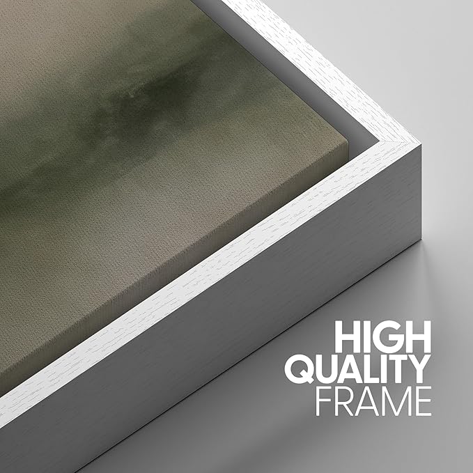 SIGNWIN Framed Wall Art Print Set Neutral Green Abstract Contemporary Misty Landscape Photography Modern Art Minimalist Closeup Dramatic for Living Room, Bedroom, Offic - 24"x36"x3 WHITE