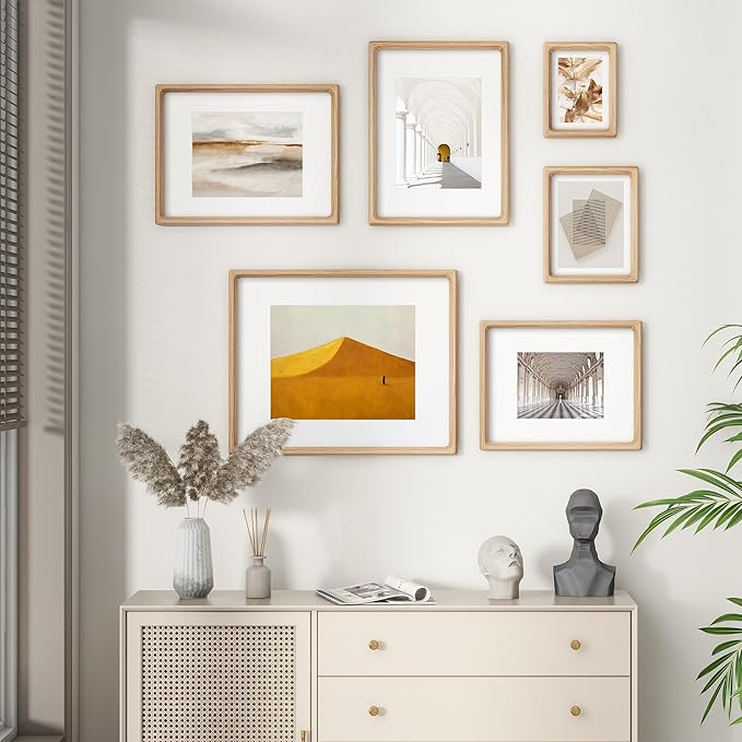 11x14 Picture Frame Set of 2, USA-Sourced Oak Wood Photo Frame with Tempered Glass, Handcrafted Rounded Corner 11 x 14 Wooden Frame Matted to 8x10 Photos, Wall or Tabletop Display