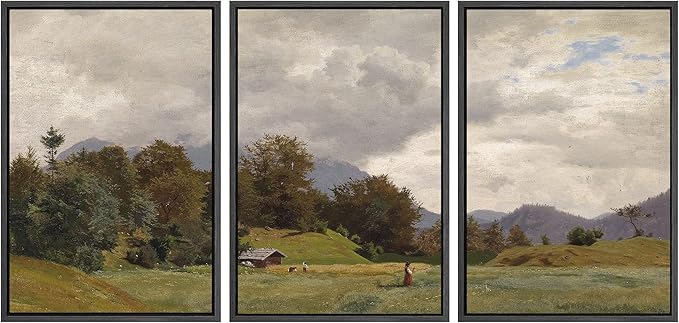 SIGNWIN Framed Canvas Print Wall Art Woodland Nursery Decor Set Storm Cloud Pastoral Farm Landscape Nature Abstract Fine Art Nordic for Living Room, Bedroom, Office - 16"x24"x3 Black