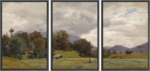 SIGNWIN Framed Canvas Print Wall Art Woodland Nursery Decor Set Storm Cloud Pastoral Farm Landscape Nature Abstract Fine Art Nordic for Living Room, Bedroom, Office - 16"x24"x3 Black