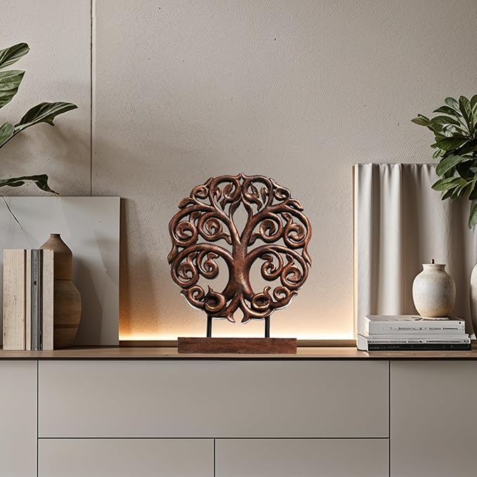 Decozen Solid Wood Tree of Life Sculpture - Home Decor, Living Room, Boho, Shelf, Coffee Table, Centerpiece Table Decorations, Mantle, Dining Table Centerpiece, Bathroom Shelf, Entryway, Farmhouse