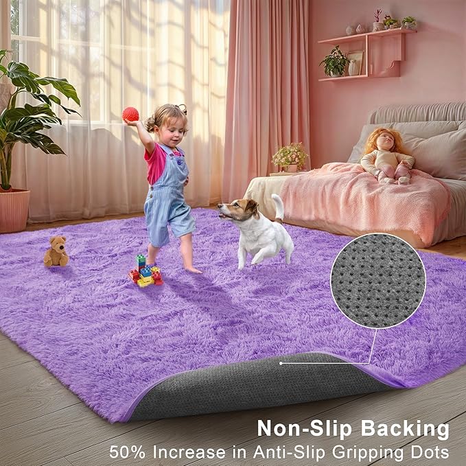 Purple Area Rugs for Girls Bedroom Living Room, 4x6 Fluffy Fuzzy Shaggy Carpet for Kids Playroom Nursery, Thick Soft Plush Mat for Kids Baby Boys Teen Dorm Home Decor Aesthetic
