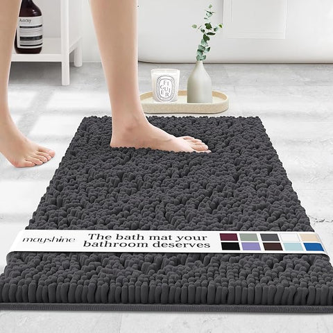 MAYSHINE Plush Shaggy Chenille Bath Mat | Extra Soft, Super Absorbent, Non-Slip Bathroom Rug | Fluffy Microfiber, Area Rug Sets for Bathroom Floor, Kitchen, Living Room | 71"x31" | Charcoal Gray