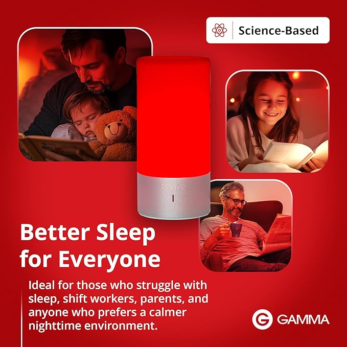 Revive - 670nm Red Light Sleep Lamp by Gamma - Melatonin Promoting Natural Sleep Aid, Bedroom & Nursery Nightlight