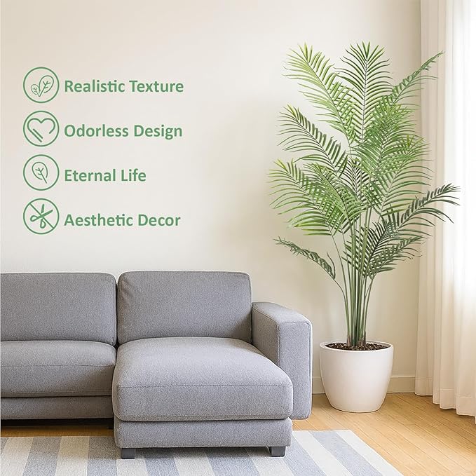 Artificial Palm Tree 6ft Tall Fake Palm Tree Indoor Decor Faux Tropical Areca Floor Plant in Pot, Artificial Silk Plant for Home Office Living Room Decor Indoor