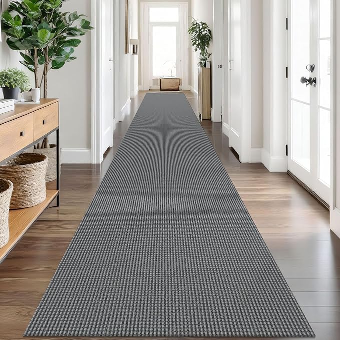 IOHOUZE Washable Exrea Long Hallway Runner Rug 3x20 Non Slip Rubber Backed Kitchen Runner Entryway Runner Indoor, Woven Rugs Floor Carpet for Kitchen Hall Entryway Stair, Dark Grey