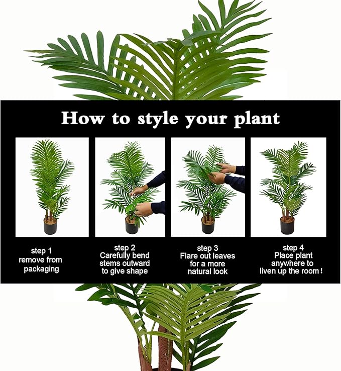 Artificial Aproximately 36" Areca Palm Tree, Faux Palm Tree Pot, Artificial Palm Trees for Home, Office, Living Room, Kitchen, Bedroom, Balcony Decor, Indoor Outdoor Perfect Housewarming Gift.