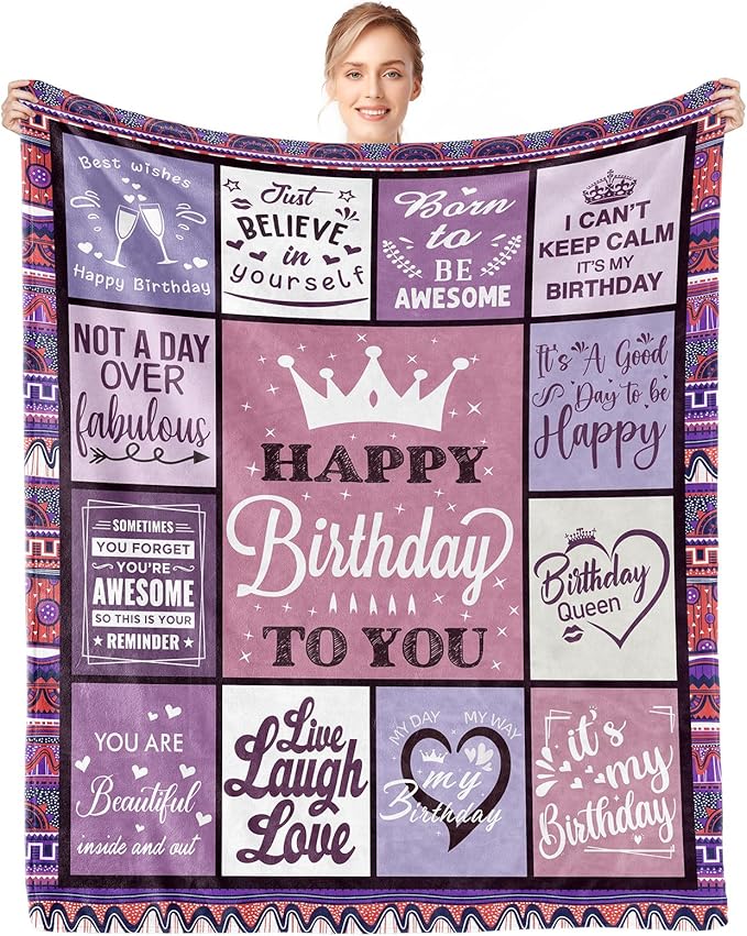 CENSIHER Birthday Gifts for Women Her Throw Blanket 60x50in, Happy Birthday Decorations for Women, Gifts for Woman Bday Unique, Womens Female Presents Ideas for Girls Friend Mom Sister Wife