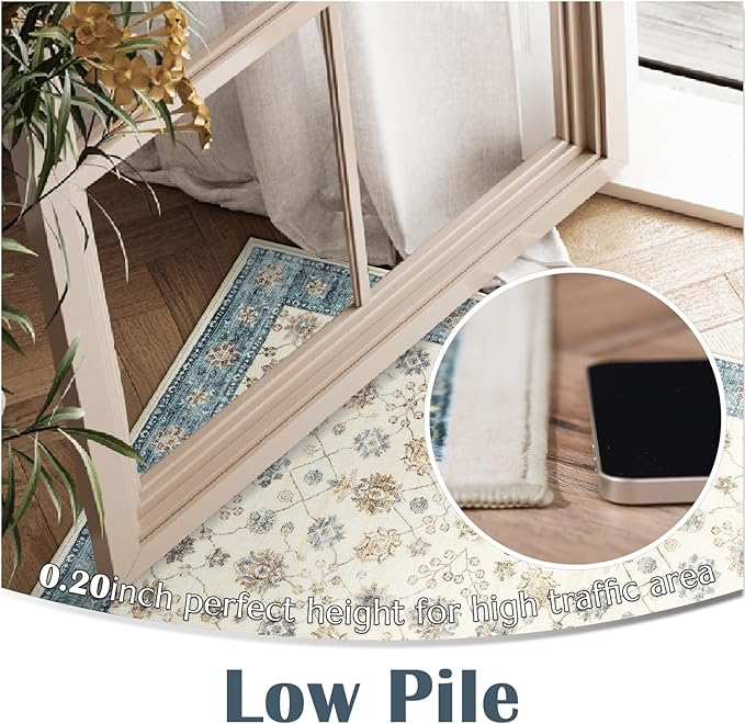 jinchan Area Rug 2x3 Washable Vintage Floral Rug Indoor Entryway Non-Slip Door Mats Soft Carpet for Living Room Bedroom Bathroom Home Office Blue