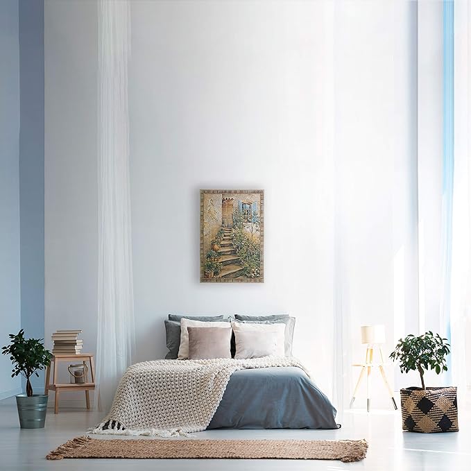 Tuscan Villa II by Roger Duvall | Woven Tapestry Wall Art Hanging | Rustic Italian Village Steps | 100% Cotton USA Size 34x26