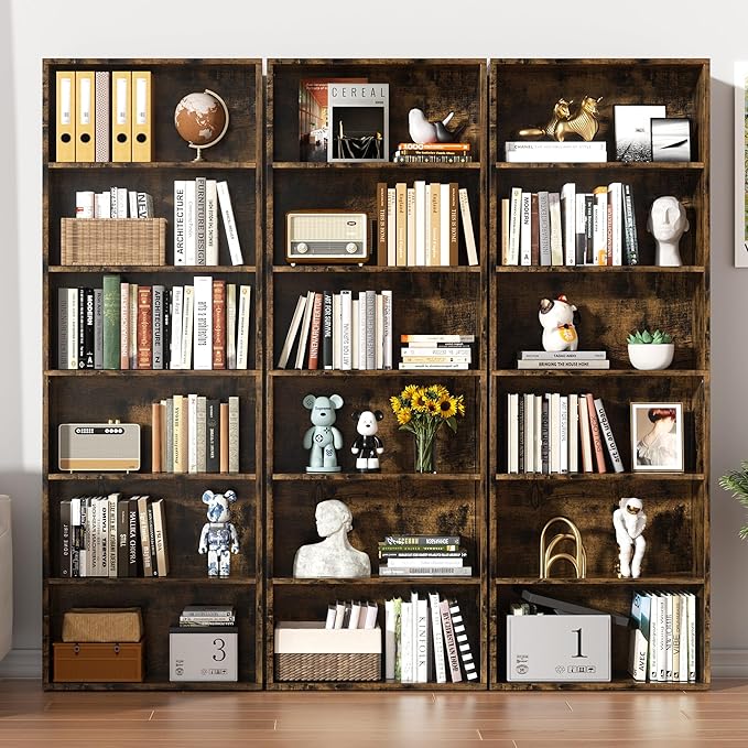 Shintenchi Bookshelf,6-Tier Open Bookcase and Bookshelves,6 Shelf Display Storage Shelves Floor Standing 70.6 inches Tall Bookcase for Home Office, Living Room (Brown)