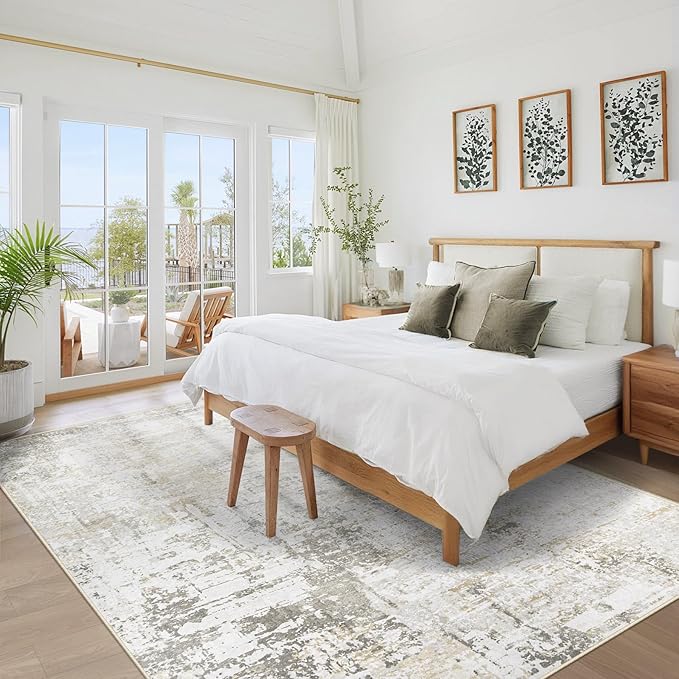 5x7 Area Rugs for Living Room: Washable Modern Abstract Rug Soft Non Slip Rug Indoor Low Pile Carpet for Bedroom Dining Room Home - Beige Grey Brown