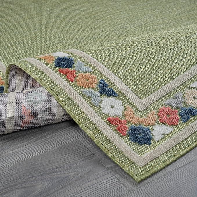 Beverly Rug Outdoor Rug 8x10 Modern Bordered Area Rugs for Indoor and Outdoor Patio Easy to Clean Non Shedding Living Room Porch Garden Washable Outside Carpet (8 x 10 Green)