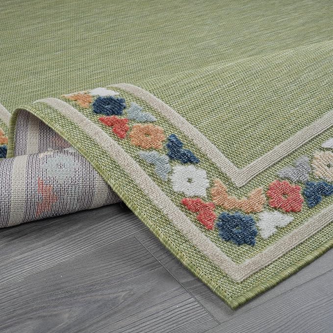 Beverly Rug Outdoor Rug 6x9 Modern Bordered Area Rugs for Indoor and Outdoor Patio Easy to Clean Non Shedding Living Room Porch Garden Washable Outside Carpet (6 x 9 Green)