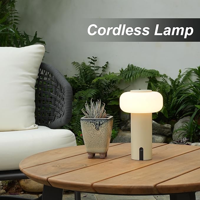Shower Lamp Waterproof, Outdoor Cordless Table Lamp Rechargeable, Portable Battery Operated Lamp, Touch Dimmable Night Light for Bedroom/Patio/Dinning/Camping (Khaki)