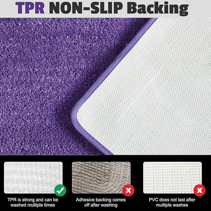 YHF Bathroom Rugs 24" X 35", Extra Thick & Soft Microfiber Shaggy, Machine Washable Bath Mats, Absorbent Bath Rugs, Non-Slip Rubber Backing Bath Mat for Bathroom Floor, Tub and Shower, Purple