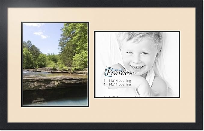 ArtToFrames Collage Photo Frame Double Mat with 2 - 11x14 Openings and Satin Black Frame