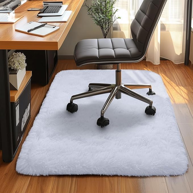 Small Bedside Rug, 2x3 Non Slip Fluffy Shaggy Entryway Throw Rugs for Bedroom Living Room, Indoor Floor Carpet for Kids Girls and Boys, Nursery Rooms Mat, Home Decor Aesthetic, White