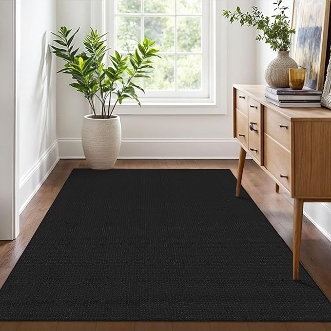 IOHOUZE Washable Area Rug 4x6 Non Slip Rubber Backed Woven Rugs for Entryway Indoor Bedroom Rugs Kitchen Rug Floor Throw Carpet for Entrance Front Door Living Room, Black/Grey