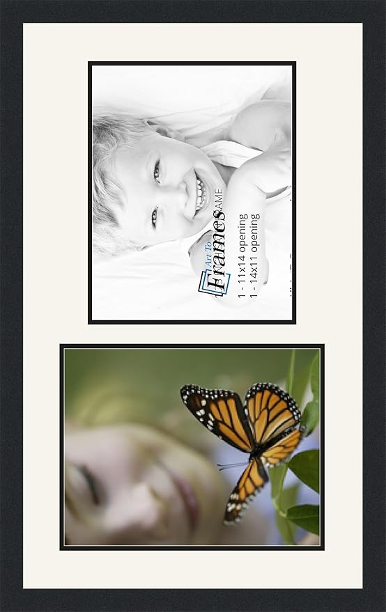 ArtToFrames Collage Photo Frame Double Mat with 2-11x14 Openings and Satin Black Frame