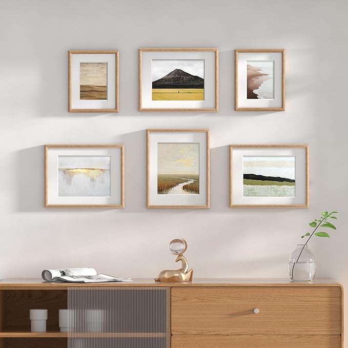 11x14 Picture Frame Set of 3 - Solid Oak Wood Picture Frames with HD Tempered Glass, Handcrafted Rounded Corner 11 x 14 Wooden Frame Matted to 8x10 Photos, Horizontal or Vertical Wall Display