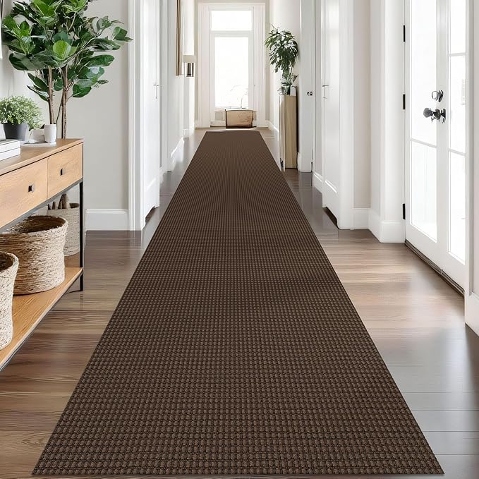 IOHOUZE Washable Exrea Long Hallway Runner Rug 3x20 Non Slip Rubber Backed Kitchen Runner Entryway Runner Indoor, Woven Rugs Floor Carpet for Kitchen Hall Entryway Stair, Brown