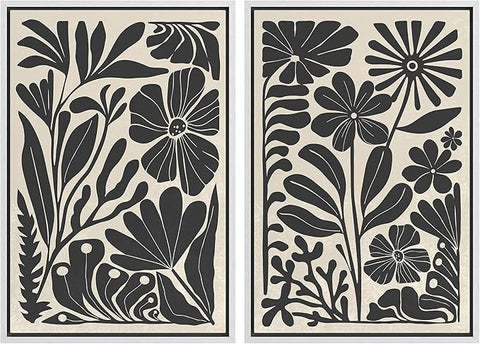 MUDECOR Framed Canvas Wall Art Abstract Floral Botanical Prints Minimalist Modern Art Boho Wall Decor for Bedroom - 24"x36"x2 White