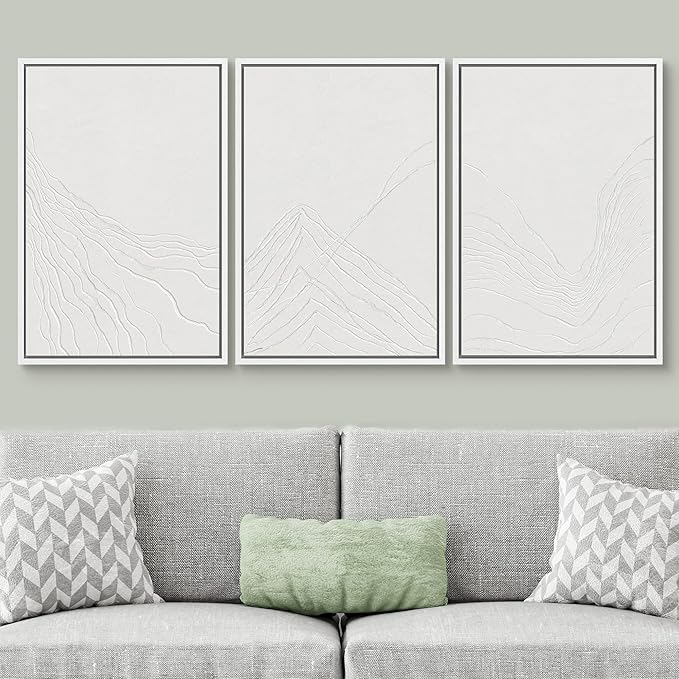 SIGNWIN Framed Canvas Print Wall Art Set Minimal White Mountain Range Landscape Nature Wilderness Illustrations Modern Art Decorative Rustic Zen for Living Room, Bedroom, Office - 16"x24"x3 White